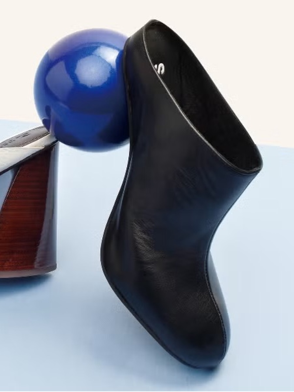 SOLACE LONDON Black Leather Sculpted Block ball Heel Mules RARE